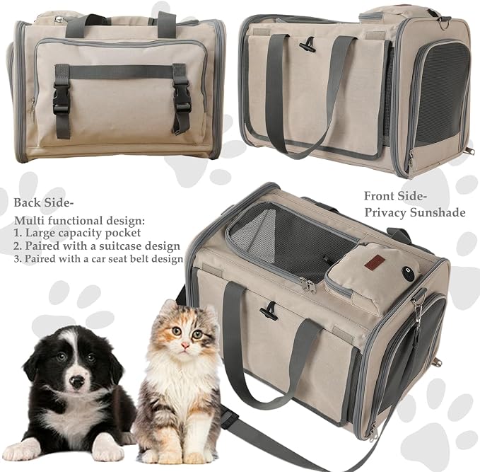 Soft Cats Carrier for Small Dogs Carriers Airline Approved Puppy Travel Bag Softsides Puppy Carry,Soft-Sided,Pets Small Animals Rabbits Bunny Outdoor (Khaki) - Image 4