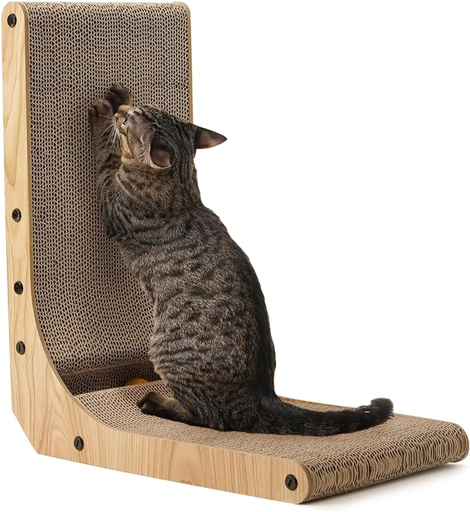FUKUMARU Cat Scratcher, 18.7 Inch L Shaped Cat Scratch Pad Wall Mounted | Vertical Cat Scratching Board with Ball Cat Toy for Indoor Cats, Cardboard Cat Scratcher for Wall Sofa Couch by FUKUMARU