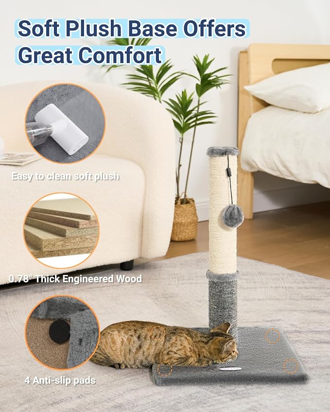 Cat Scratching Post, Cat Scratchers for Indoor Cats, with Toys | For Kitten & Medium Cats, Sisal & Carpet In One For Various Scratching Needs, Solid Structure, Extra Free Toy, Light Gray - Image 6