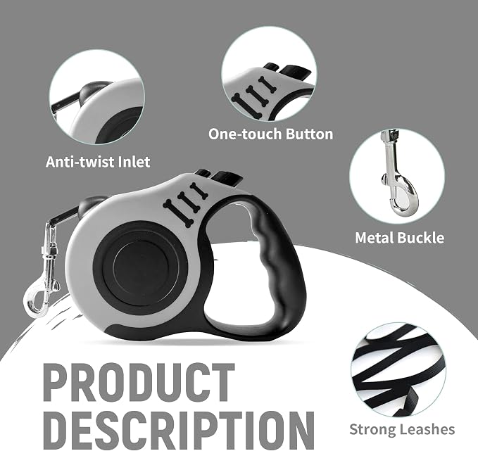 Retractable Dog Leash Automatic Telescopic Tractor Dog Tape | Pet Tape 10/16 FT Durable and Convenient, with Folding Bowl, Dispenser, Rubbish Bags, Suitable for Small and Medium Dogs - Image 5