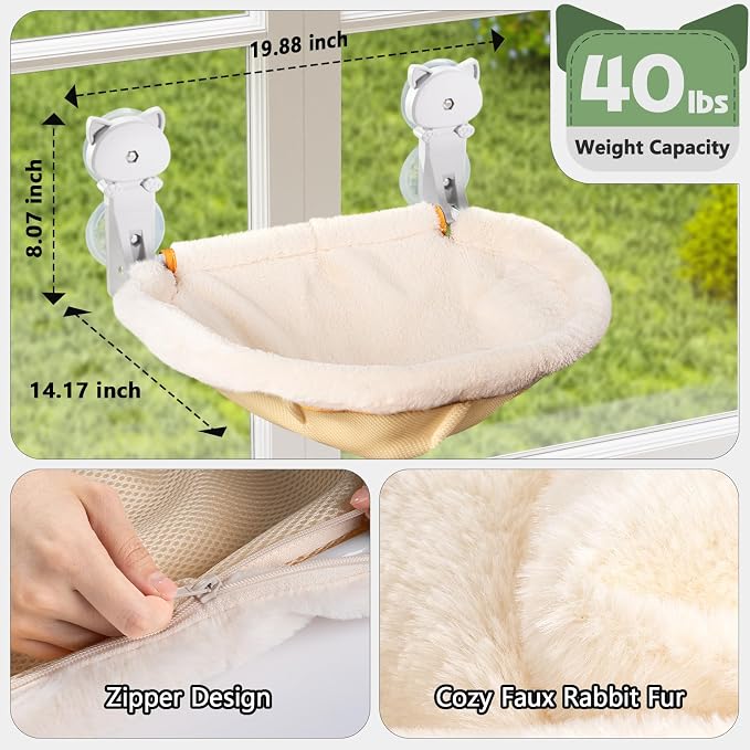 Cat Window Perch Cordless, Foldable & Stable Cat Beds- Breathable Cat Window Hammock for Overlooking, Sunbathing and Climbing - Maximum Hold Up to 40lb - Image 5