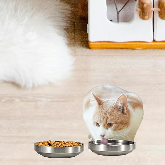 Whisker Fatigue Cat Bowl, Shallow Food Dish Stainless Steel for Cats, 2 Pcs | Wide Shallow Design Prevents Whisker Stress, Heavy Duty Metal Bowls for Indoor Cats and Small Dogs, Dishwasher Safe (Silver) - Image 5