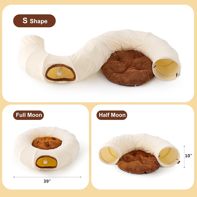 ZOMISIA Large Cat Tunnel Bed - Cute Donut Bed for Indoor Cats with Washable Circle Cushion, Round Pet Peekaboo Cave Toy for Multi Kitten/Puppy/Rabbit - Image 3
