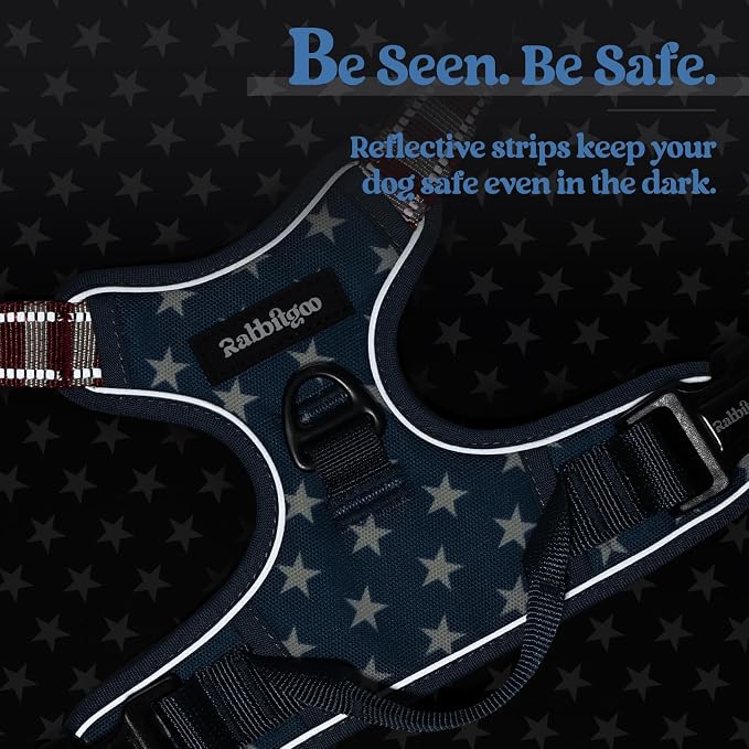 rabbitgoo Dog Harness, No Pull Medium Sized with 2 Leash Clips, Pet Vest | No Choke with Handle, Adjustable Soft Padded, Reflective, Easy Control for Walking, Blue Star, Medium - Image 7