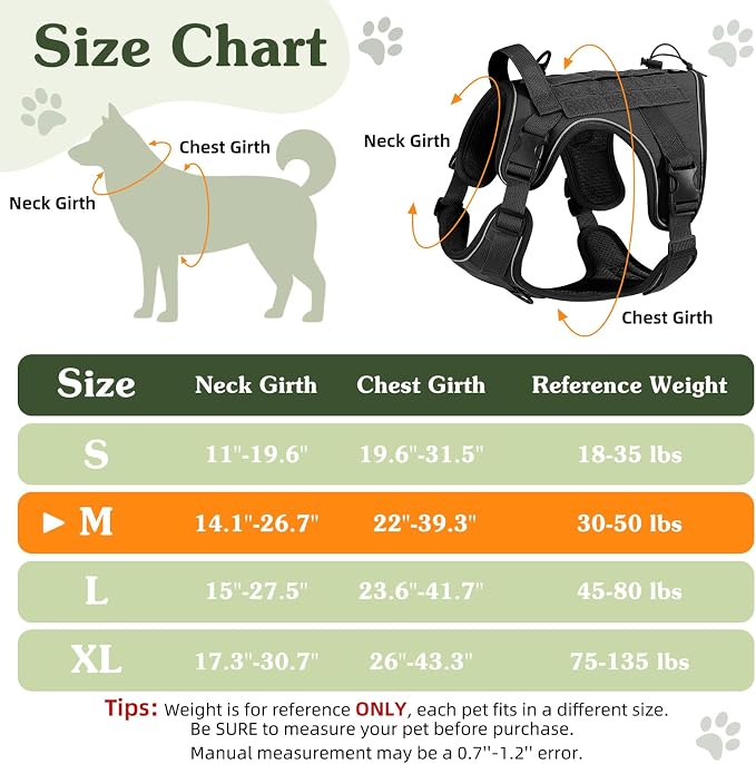 VavoPaw Heavy Duty Tactical Dog Harness for Medium Dog, No Pull Adjustable | Pet Harness Reflective Service Training Easy Control Pet Vest Military K9 Working Dog Harnesses（Black, M) - Image 2