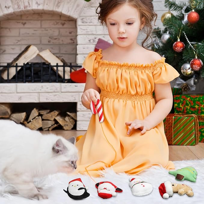 FOIMAS 6pcs Christmas Catnip Toys,Xmas Cat Toys Plush Santa Claus Snowman Tree Interactive Chew Bite Toys for Cat Kitten Indoor - Image 6