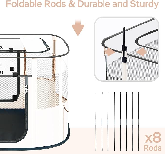XRG Foldable Dog Playpen with pad，Indoor Cat Kennel L(35.4"x27.6"x23.6") | Portable Dog Crates with Upgrade Breathable Mesh，Sturdy Cat cage Indoor & Outdoor for Rabbit or Small Animals,Beige - Image 6