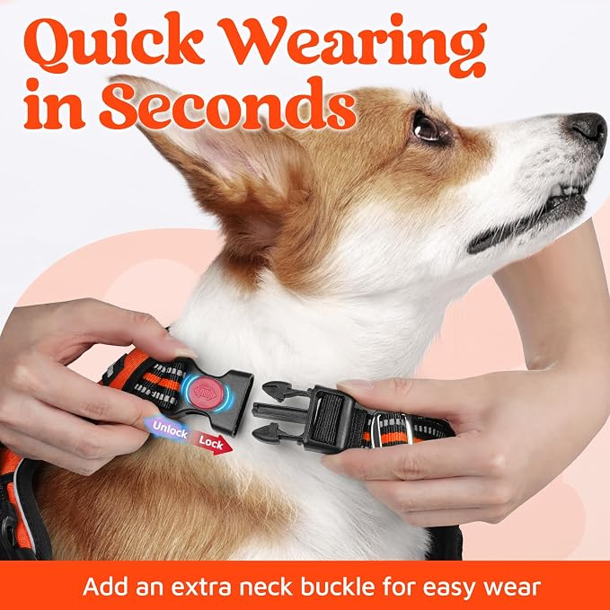 rabbitgoo Dog Harness for Large, No Pull 3 Buckles Easy On & Off | Soft Padded, Walking with Control Handle, Adjustable and Reflective, Orange, X-Large - Image 2