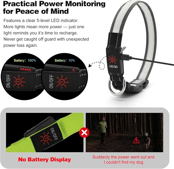 Light Up Dog Collar, Multicolor LED Dog Collar with 7 Lighting Modes - USB-C Rechargeable, Real-Time Battery Indicator, Waterproof & Adjustable Glow Collar for Safe Night Walks (L) - Image 3