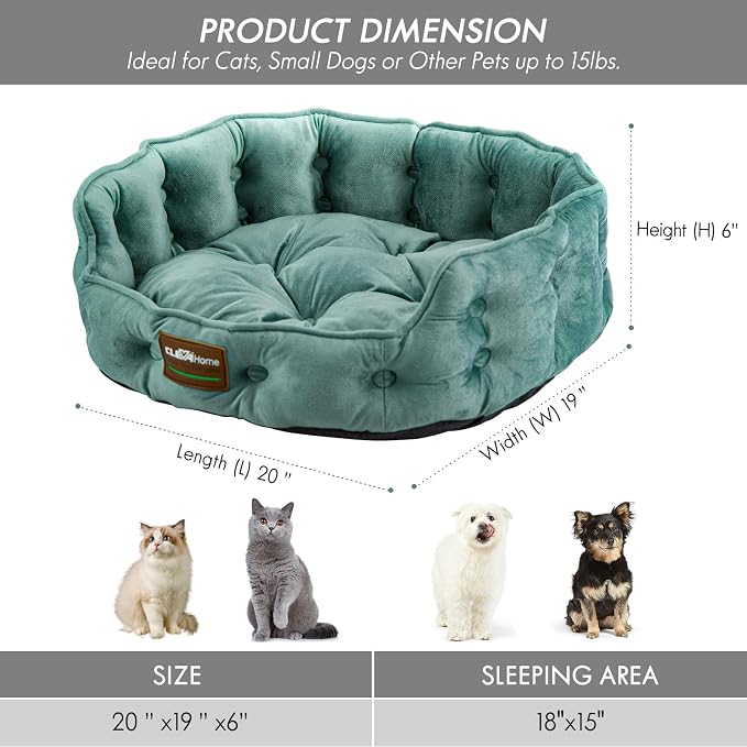 ClevaHome Cat Dog Bed for Small Pets up to 15lbs - Round Cat Beds for Indoor Cats, Machine Washable Comfortable Pet Bed for Puppy and Kitten with Non-Slip Bottom (Washed Green) - Image 5