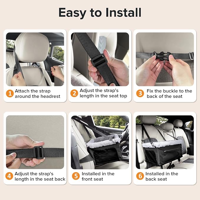 JOEJOY Deluxe Dog Booster Seat with Sturdy Metal Frame and Safety Leash for Small Pets up to 20 lbs - Portable Puppy Dog Car Seat with Thick Cushion and Storage Pockets for Small Dogs, Black - Image 7