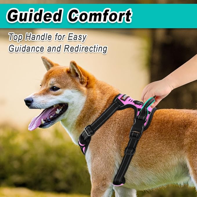 BARKBAY No Pull Pet Harness Dog Harness Adjustable Outdoor Pet Vest 3M Reflective Oxford Material Vest for pink Dogs Easy Control for Small Medium Large Dogs | Control Handle,Comfort,Heavy Duty,Adjustable Reflective,Perfect for Outdoor Training, Walkin... - Image 4