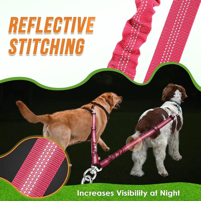 AUTOWT Double Dog Leash, No Tangle 360°Swivel Rotation Reflective Lead Attachment Adjustable Length Dual Two Dogs Lead Splitter, Comfortable Shock Absorbing Walking Training for 2 Dogs - Image 6