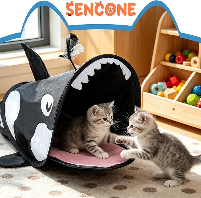SENCONE Killer Whale Cat Tunnel Toy Portable Hideout Nap Tube for Kittens | Play, exploration and hide-and-seek. Foldable for storage and travel. Indoor and occasional travel. - Image 2