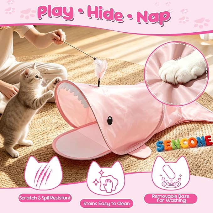 SENCONE Whale-Shaped Cat Tunnel Toy Portable Hideout Nap Tube for Kittens | Play, exploration and hide-and-seek. Foldable for storage and travel. Indoor and occasional travel. - Image 3