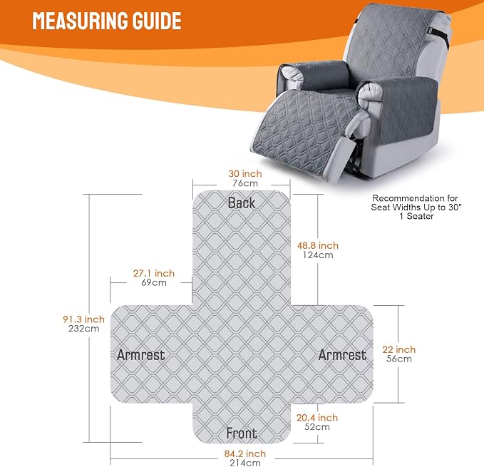 VANSOFY 100% Waterproof Recliner Chair Covers, Recliner Cover Non-Slip Dog Chair Cover Furniture Protector Washable Slipcover with Pocket, Elastic Straps for Pets, Dogs(Dark Gray, 30") - Image 2