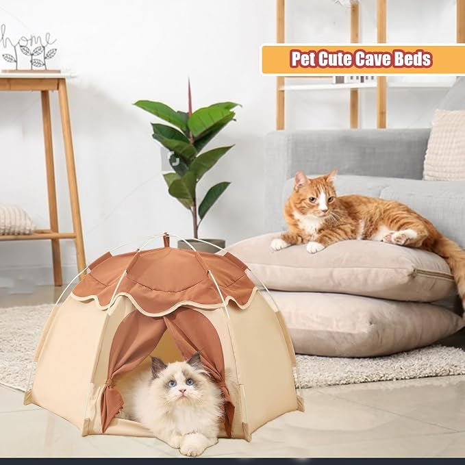 Gigreinc Cat Tent for Indoor, Indoor Dog House,Kitten Tent Suitable for Samll Dogs,Pet Cute Cave Nest Dog Houses(Beige, Large) - Image 5
