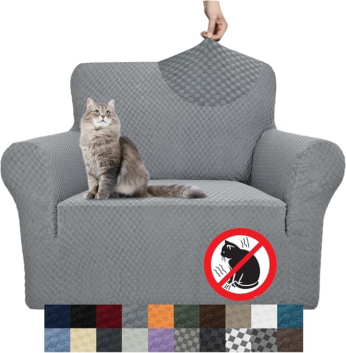 YEMYHOM Couch Cover Latest Jacquard Design High Stretch Sofa Chair Covers for Living Room, Pet Dog Cat Proof Armchair Slipcover Non Slip Magic Elastic Furniture Protector (Chair, Light Gray) by YEMYHOM
