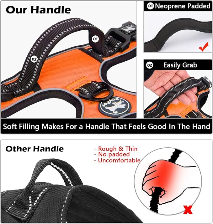 PoyPet No Pull Dog Harness Small with Front Clip & Neck Release Buckle | No Choke, Adjustable Vest, Reflective, Back Clip, Lockable, Soft Padded, Easy Control Handle for Walking Training, S, Orange - Image 5