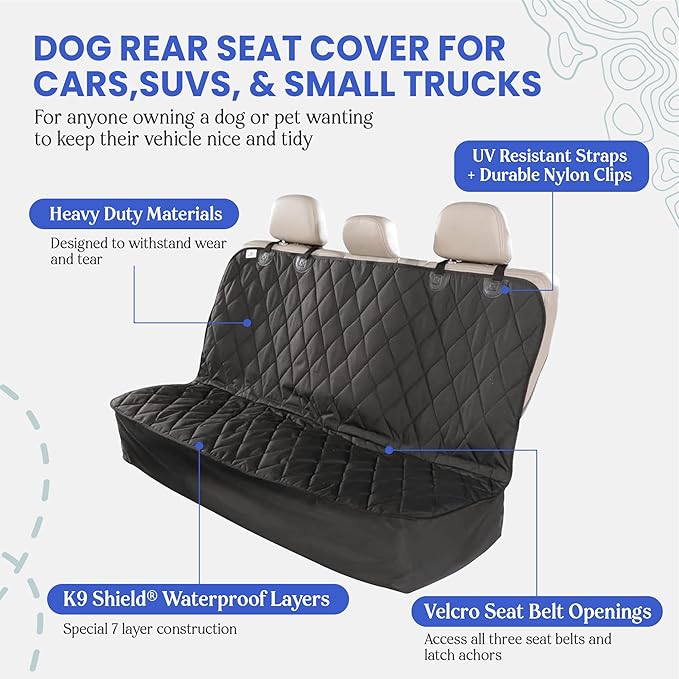 4Knines Heavy-Duty Rear Seat Cover for Dogs - Fitted, Tan Reg | K9-Shield waterproof layer, non-slip backing, quick-release clips for easy install and cleanup. Machine washable. - Image 3
