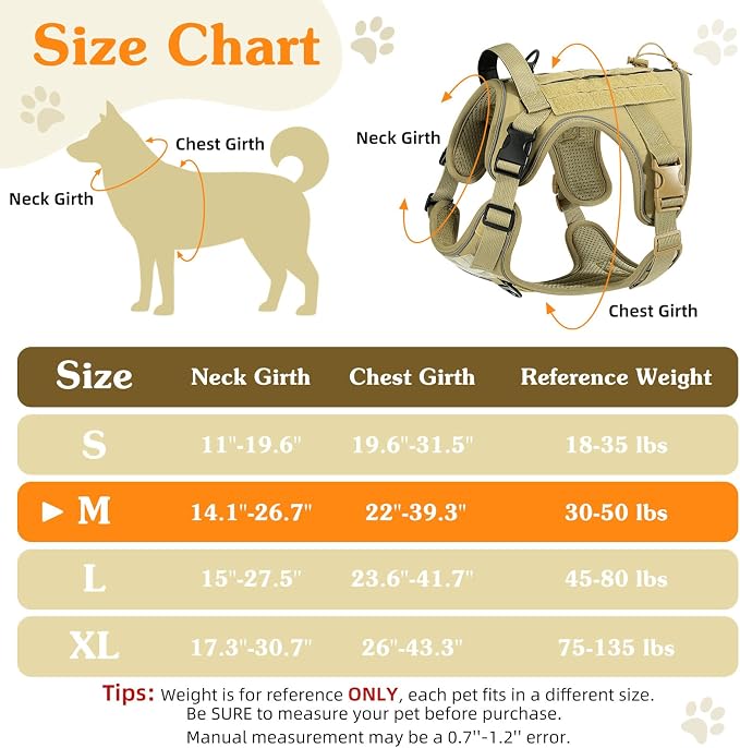 VavoPaw Heavy Duty Tactical Dog Harness for Medium Dog, No Pull Adjustable | Pet Harness Reflective Service Training Easy Control Pet Vest Military K9 Working Dog Harnesses（Army Yellow, M） - Image 2