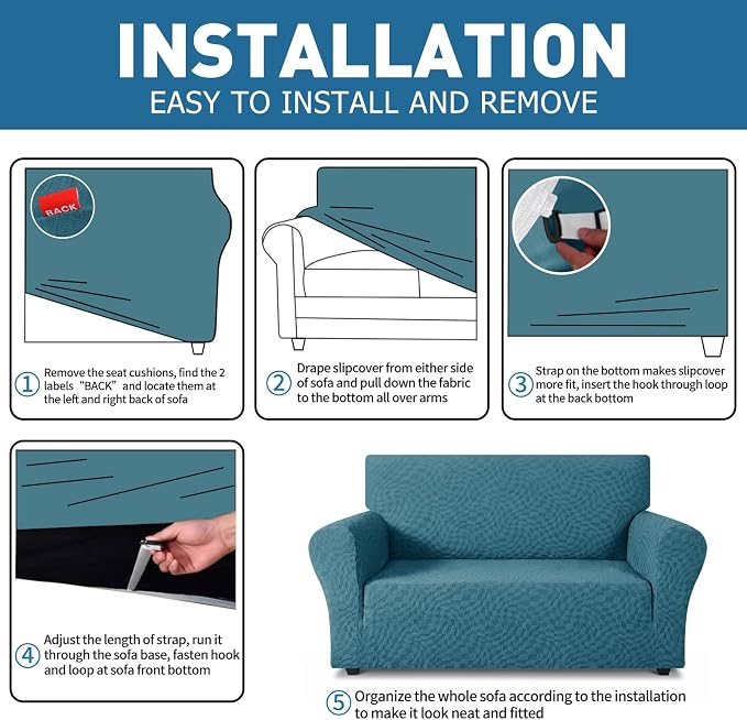 ZNSAYOTX 1 Piece Stretch Chair Cover with Arms (34"-44"), New Plaid Armchair Cover with Elastic Band for Living Room, Ultimate Soft Cozy Washable Chair Slipcover Form Fit Protector, Teal - Image 4