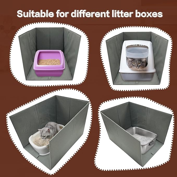 Cat Litter Box Enclosure Splash Guard Large Foldable Removable Mat, Tall for Litter Contained High Side Out Litter Box Keeping Litter Off Floor Easy Clean (26.4 * 21.3 * 16.5 inch) - Image 6
