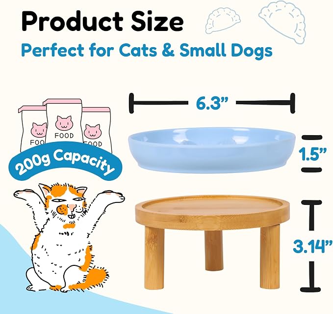 Slow Feeder Bowl, 6.3″ Elevated Cat Bowl with Stand, Melamine Wide Shallow Food Bowl, Whisker-Friendly Raised Plate, Wet Food Feeder for Slow Eating (Blue) - Image 3