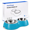 Elevated Dog Bowls Set - Non-Slip Raised Pet Feeder with Medium (2 Cups) & Large (4 Cups) Stainless Steel Bowls - Includes Durable Resin Stand for Puppies, Adult Dogs & Cats - Blue by Petvillage