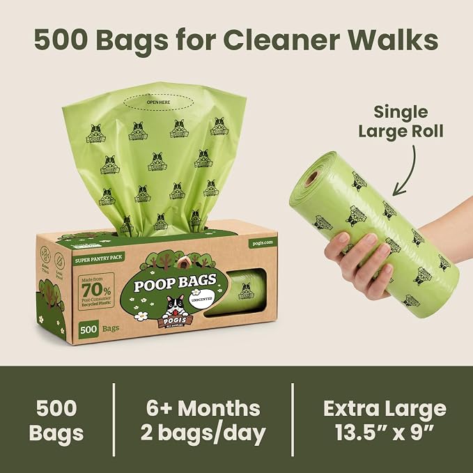 Pogi's Poop Bags – Large, Leak-Proof Dog Waste Bags for Yard or Home Use, Unscented (Single Roll, 500-Count) (Pack of 2) - Image 6