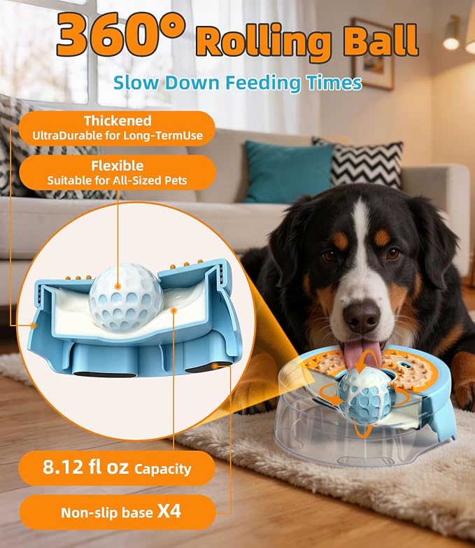 Dog Licking Bowl with Rolling Ball, 2- in-1 Slow Feeder Bowl | For Yogurt, Wet Food & Liquid Treats, Spill Resistant, Anti-Slip, Easy Clean for Dogs & Cats - Image 2
