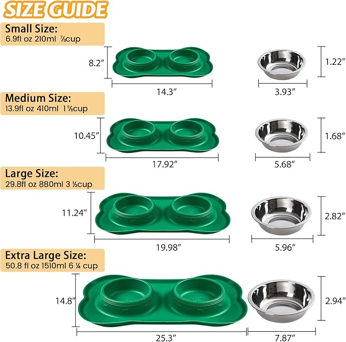 Hubulk Pet Dog Bowls 2 Stainless Steel Dog Bowl with No Spill Non-Skid Silicone Mat + Pet Food Scoop Water and Food Feeder Bowls for Feeding Small Medium Large Dogs Cats Puppies (Medium, Hunter Green) - Image 4