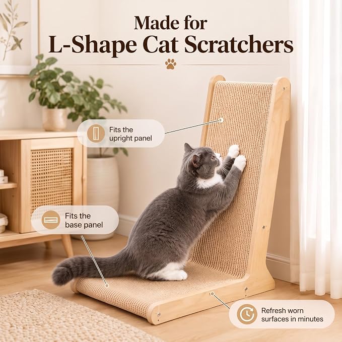Marsui 12 Pack L Shape Cat Scratcher Replacement Pads, Self Adhesive, Beige | Fits Couch, Walls, and Cat Posts, Protects Furniture from Claws, Peel and Stick Backing, Cuttable, Ideal for Indoor Cats - Image 6
