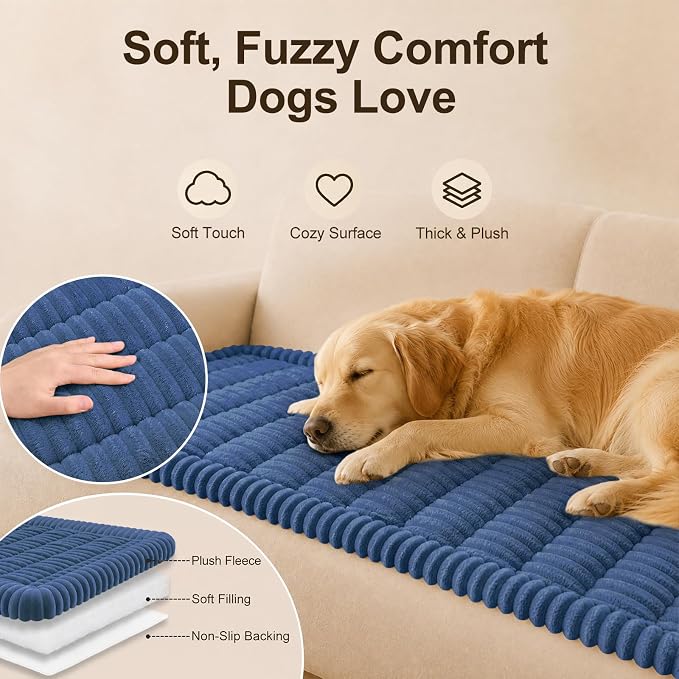 decorUhome Couch Cover for Dogs, Non Slip Fuzzy Thick Pet Sofa Protector | Pet Friendly, Machine Washable, Fits 3-Cushion Sofa, Protects Against Pet Hair & Daily Messes, Navy Blue, 27.6" x 70.9" - Image 2