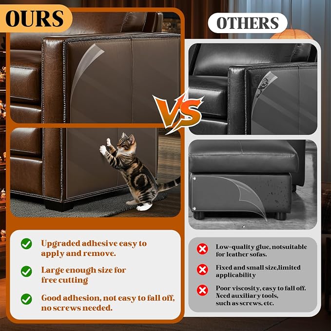 Cat Scratch Furniture Protector - Design for Leather Couch, 157.5"x11.8" Clear Couch Protector from Cat Claws, Thickened Anti-Scratch Adhesive Roll, Cuttable & Residue-Free, No Pins | 157"x11.8" Clear Couch Protector from Cat Claws, Thickened Anti-Scra... - Image 4