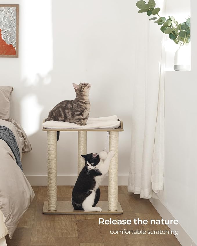 22in Cat Tree Tower Condo, Cat Scratch Posts for Indoor Cats, Big Plate, Three 23.6in Full Sisal Scratching Posts, Greige - Image 3