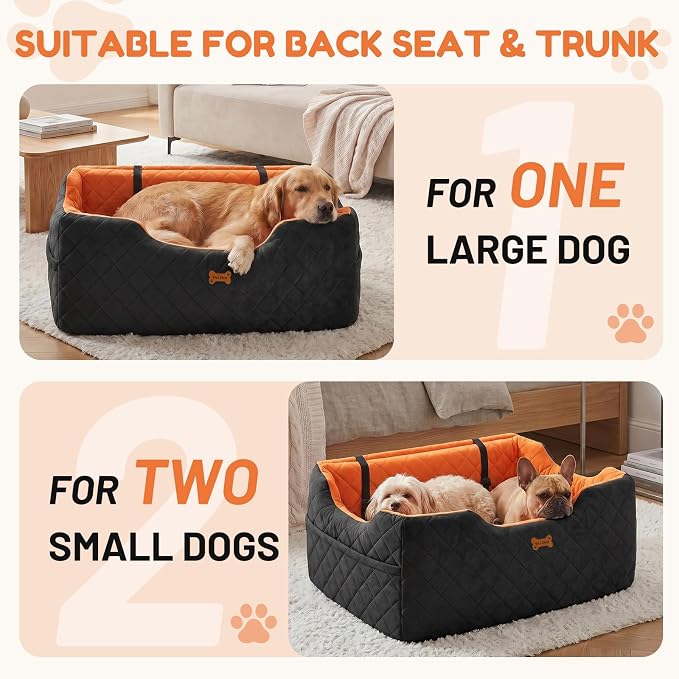 Dog Car Seat for Large Medium Dogs up to 55 lbs, Memory Foam Dog Booster Seat with Storage Pocket, 2 Safety Leashes,Washable Cover, Portable Anxiety Pet Travel Bed, Black - Image 2