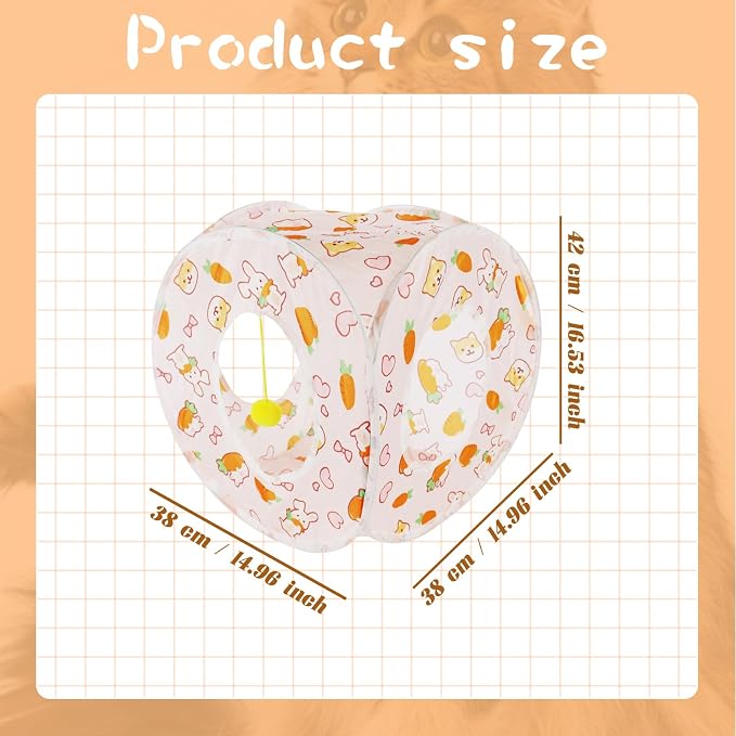 Andiker Cat Tent, 3 Holes Safe and Strong Cute Cats Tunnel Collapsible Easy to Carry Cat House for Indoor Cats Kittens Hiding Playing Training Sleeping (Square Carrot) - Image 2