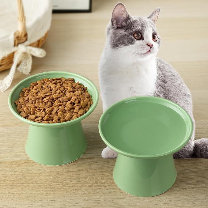 Ceramic Elevated Cat Bowls - 6.2 Inch Extra Wide Raised Cat Food and Water Bowl Set for Indoor Cats, Whisker-Friendly Ceramic Cat Dish for Elder Big Cats & Small Dogs,Green,4 Pack - Image 6