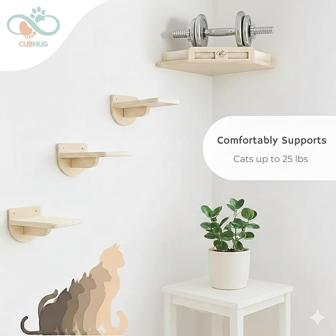 Cat Wall Shelves, Solid Wood Corner Bed, 3 Steps, Up to 25 lb, Wood | Cushion included; 2 washable covers, cotton and plush; secures across two walls - Image 6