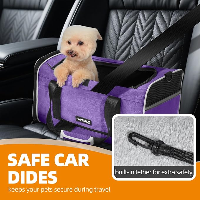 Cat Carrier for Travel, Soft-Sided, Top Loading, Privacy Curtain, to 20 lbs | Medium Pet Carry Bag Anxiety Cat, Vet Visit Car Transport Luggage Sleeve Suitcase Attachable Small Puppy Crate Kennel Purple - Image 6