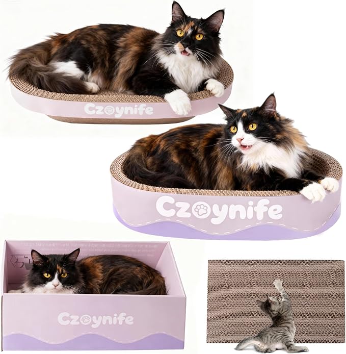 3PCS Cat Scratcher Cardboard, Oval Cat Scratch Pad Bowl Nest for Indoor Cats, Round Cat Scratching Board Corrugated Lounge Cat Bed, Furniture Protector for Couch (Purple, 17 * 11.5 in) - Image 4
