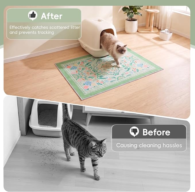Bienbee Cat Litter Mat, 2 Pack 48" x 36" Machine Washable for Litter Boxes | Cat Litter Rug with Waterproof Backing, Non-Slip Grip and Soft On Kitty Paws to Catch Litter and Protect Floor - Image 2