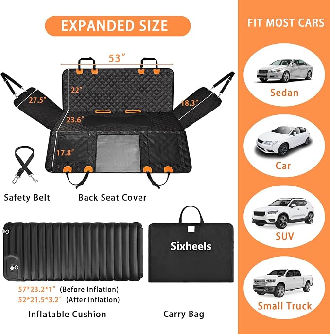 Car Back Seat Pet Cover for Dogs Back Seats Protector, Soft Inflatable Cushion Backseat Extender Comfortable Dog Hammock, Waterproof Dog Bed Rear Travel Accessories for Car,SUV,Truck - Image 6