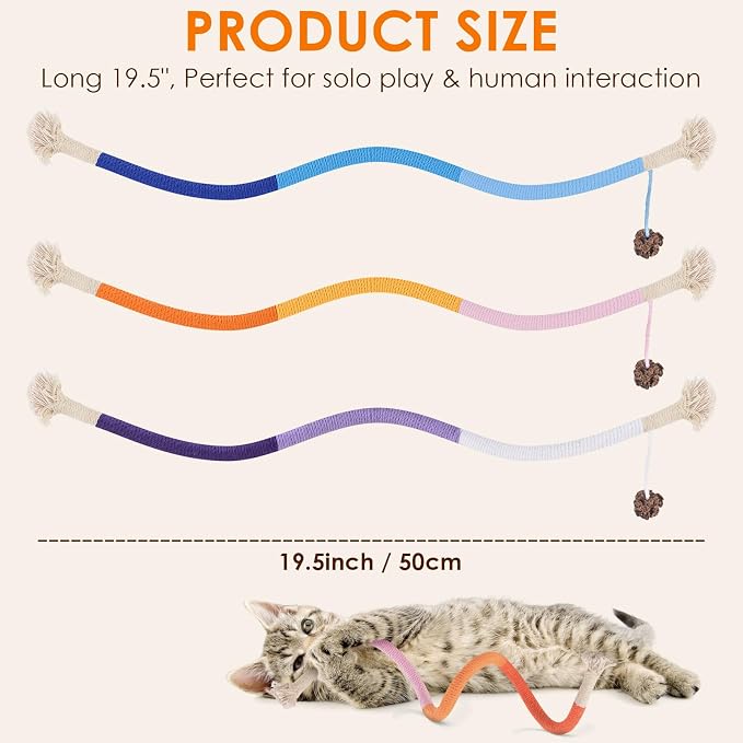 TINDTOP Cat Toys Chew Ropes, 3 Pack Interactive Cat Nip Kicker Toy | for Indoor Kittens, Teeth Cleaning Toy for All Breeds, 19.5 Inches (50cm) - Image 6
