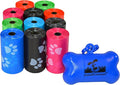 Downtown Pet Supply Poop Bags for Dogs with Dispenser, 220 Count - Leak-Proof Dog Waste Bags and Bone-Shaped Dog Poop Bags Holder for Leash - Rainbow with Paw Prints, 12.5" x 8.5" by DowntownPetSupply