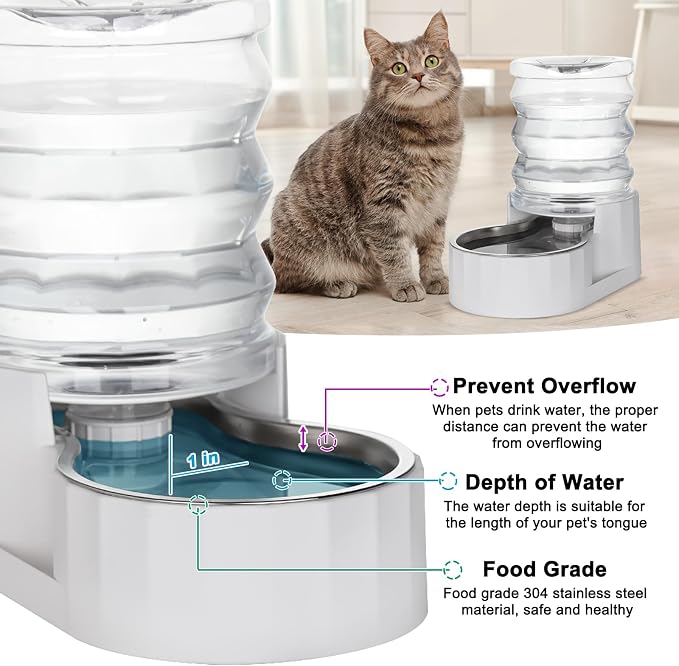 RIZZARI 4L Gravity Cat Water Dispenser: Filter-Free Compact Home Use | No Power Needed/Stainless Steel Bowl/Spill-Resistant Base/Perfect For Cats & Small Dogs/Easy Water Refill - Image 4