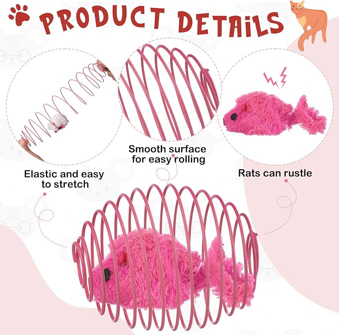 Jecery 5 Pcs Cat Toys Spring,Mouse,Pink | Interactive Metal Cat Toy, Stretchable Rolling Ball, for Indoor Cats, Colorful Playful Coils, Kitten Pet Supplies - Image 3
