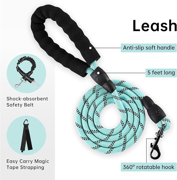 IVY&LANE No Pull Dog Harness with Leash Set, Reflective No Choke Pet Vest,Adjustable Oxford Dog Vest Harness with Easy Control Handle for Medium Dogs (Turquoise,M) - Image 3