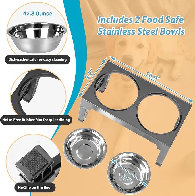 Niubya Elevated Dog Bowls with 2 Stainless Steel Dog Food Bowls, Raised Dog Bowl Adjusts to 5 Heights (3.15", 8.66", 9.84",11.02", 12.2") for Small Medium and Large Dogs - Image 3